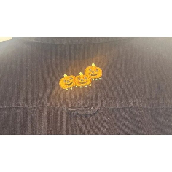 VTG Quacker Factory Black Corduroy Embroidered Pumpkin Halloween Shirt Blouse M - Picture 8 of 10